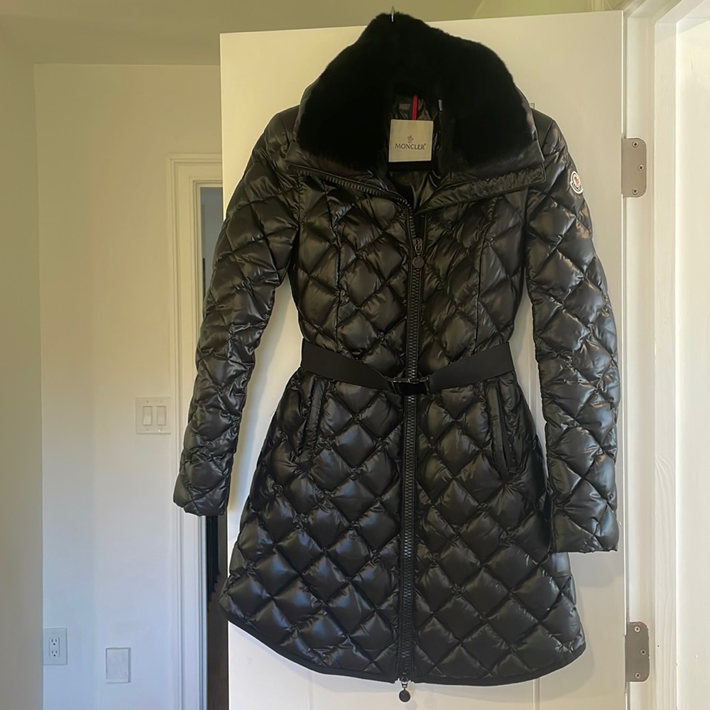 Moncler fur collared jacket coat sz 0